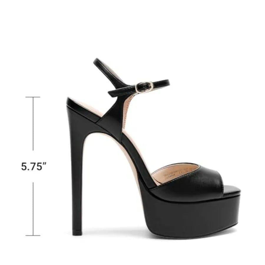Womens Open Square Toe Platform Heels With Ankle Strap