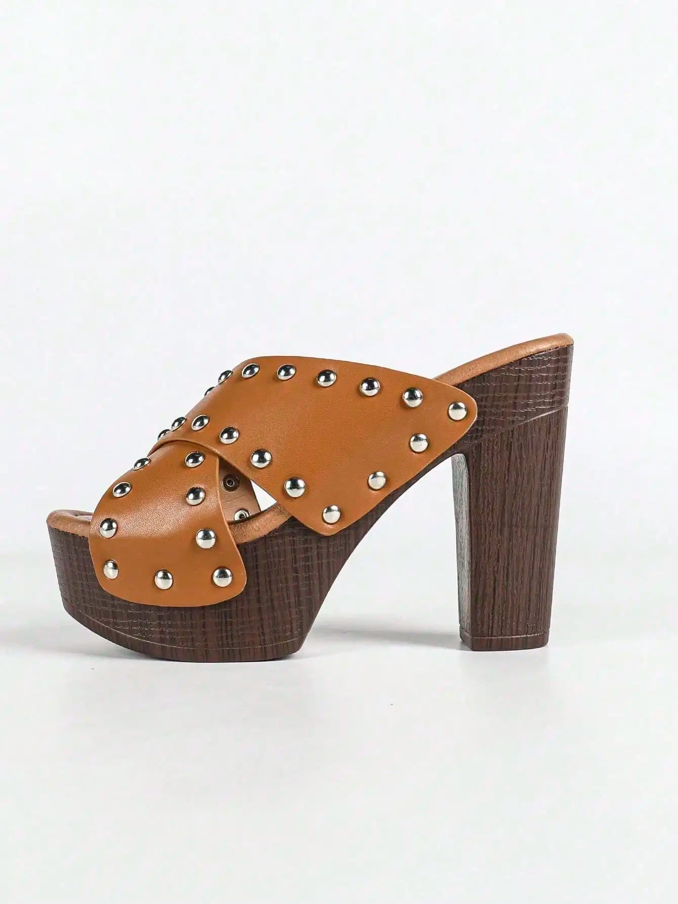 Womens Platform Sandals With Chunky Heels Leather Peep Toe Mules