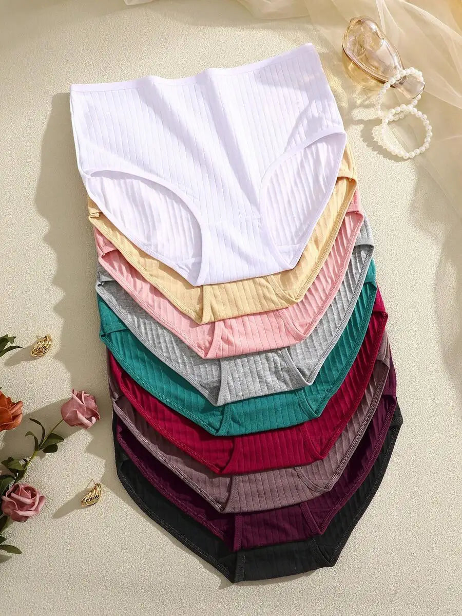 Women 100 Percent Cotton Ribbed High Waisted Briefs Soft Comfortable