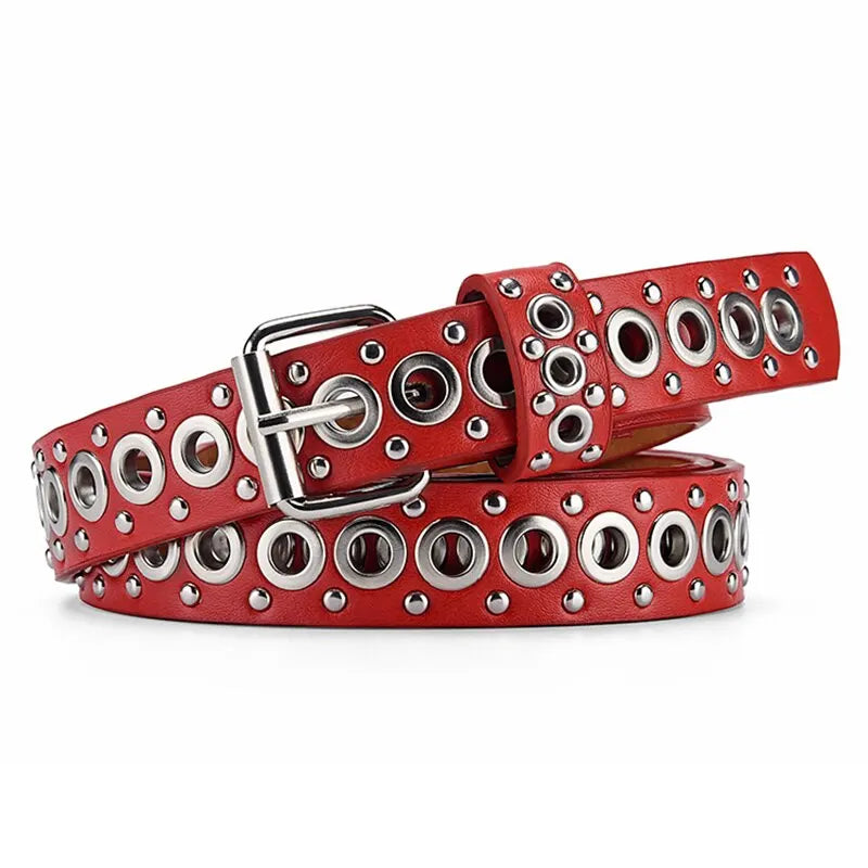 Women Fashionable Rivet Needle Buckle Thin Waist Belt