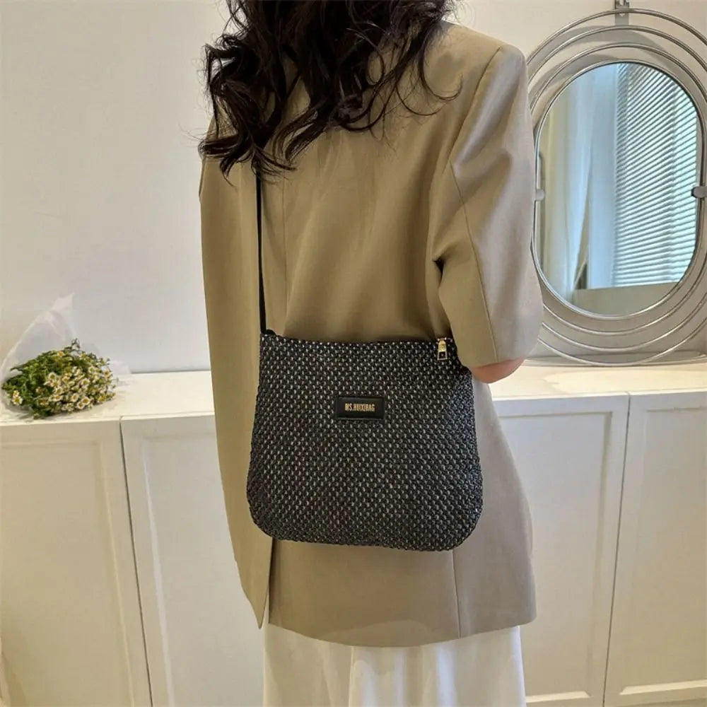 Ladies Straw Crossbody Bag For Women Summer Woven Shoulder Handbag