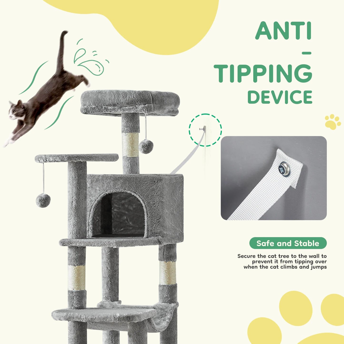 JHK Four Level Cat Tree Indoor Climbing Tower With Sisal