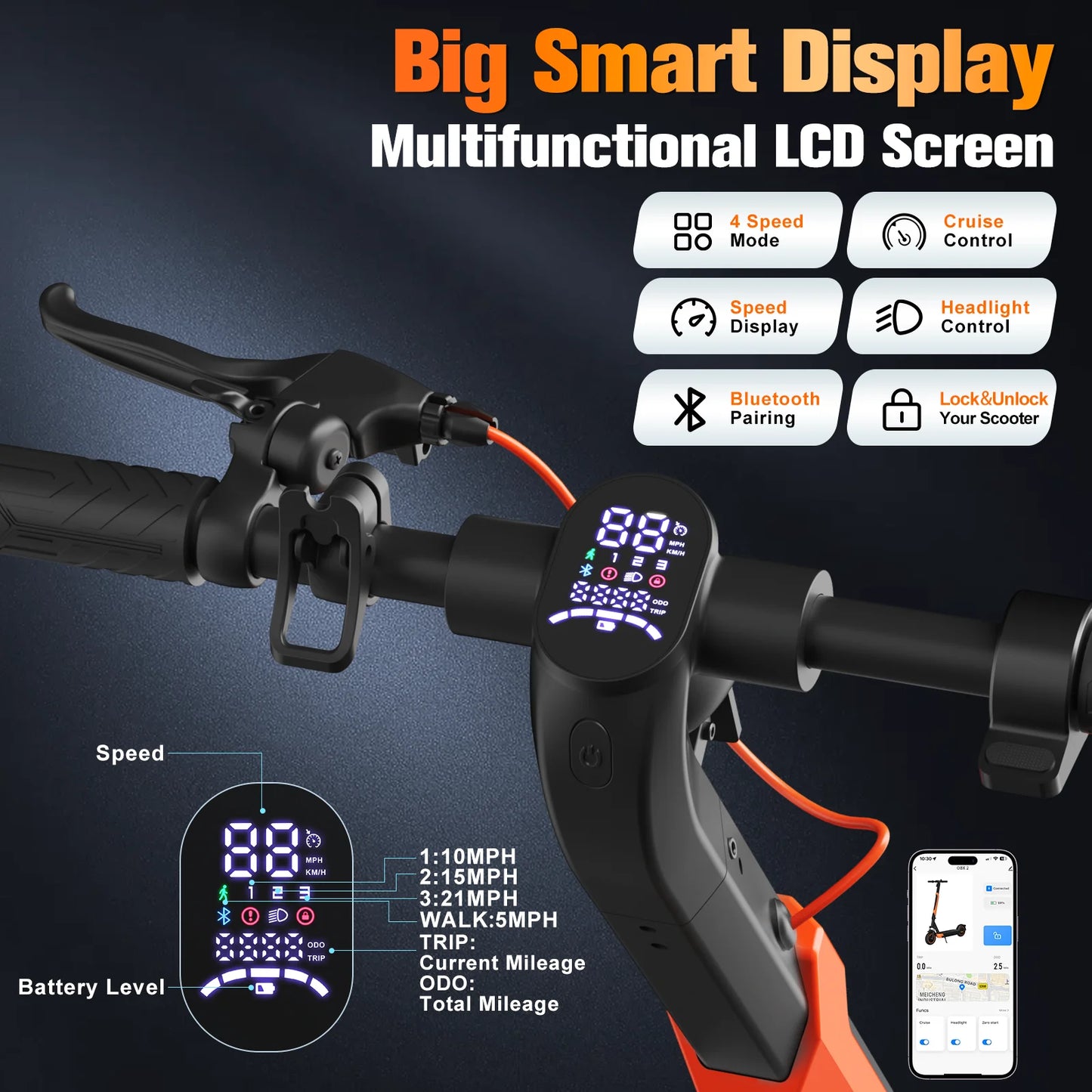 Foldable Electric Scooter 800W 21 MPH Dual Suspension App Control