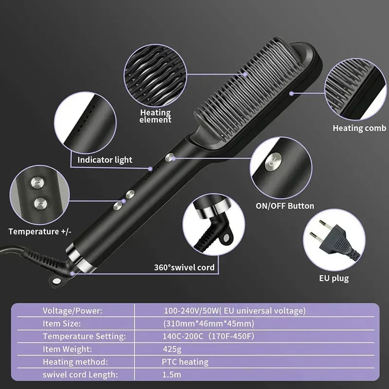Thermostatic Hair Straightener Comb With 5 Temperature Settings