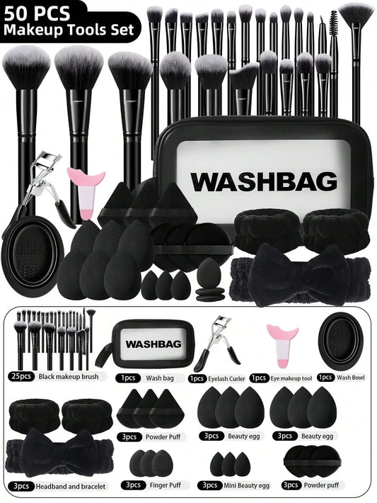 All-in-One 50-Piece Makeup Tools Set with Cosmetic Bag