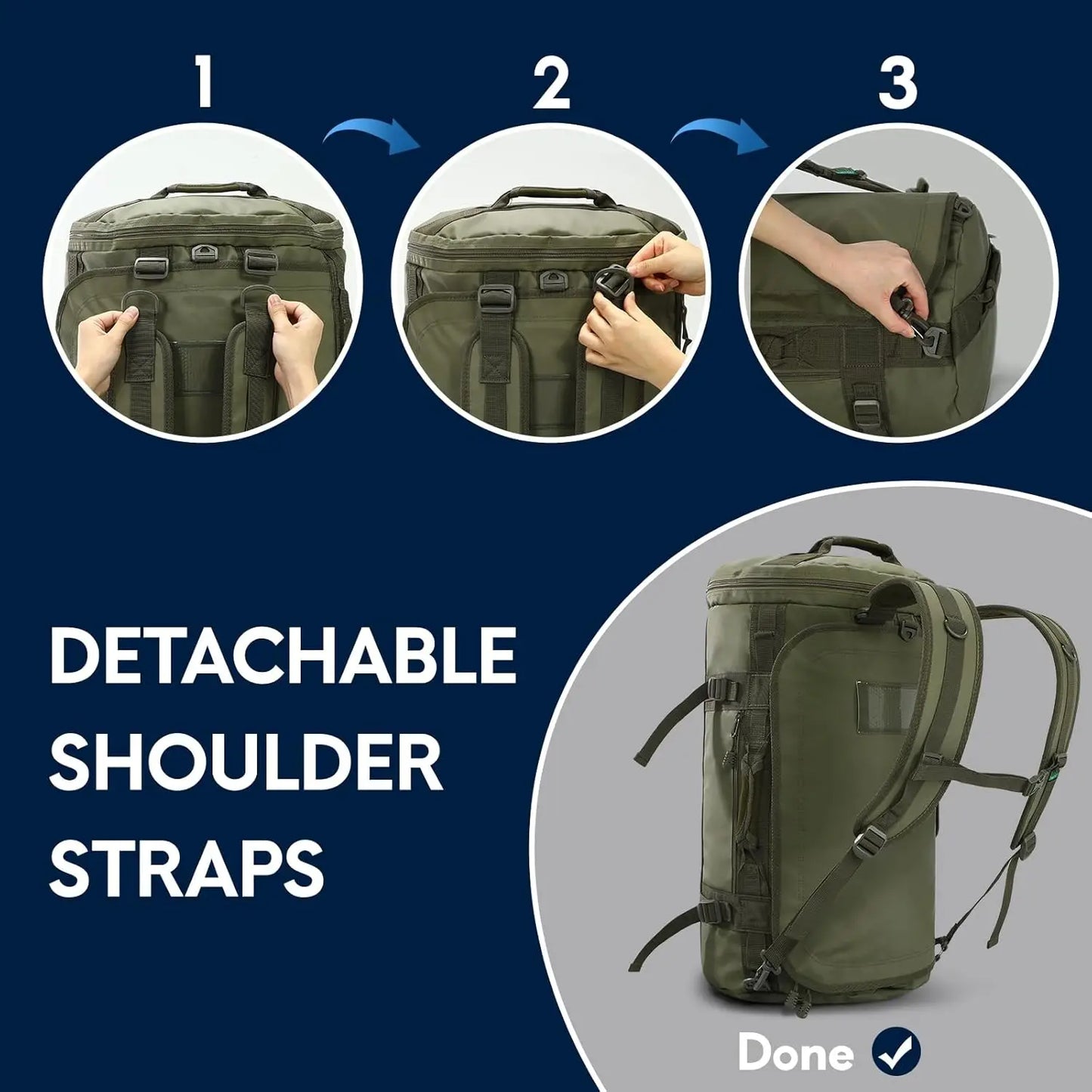 Convertible Duffel Backpack With Shoe Compartment Heavy Duty Water Resistant