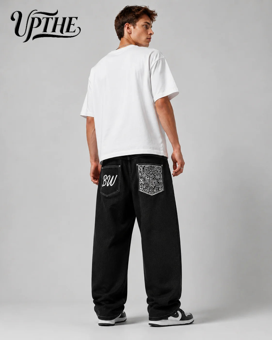 UPTHE Men's Baggy Wide Leg Graphic Print Streetwear Jeans