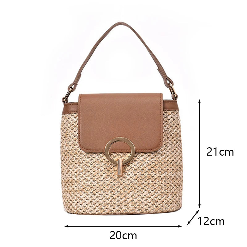 Beach Lady Straw Bucket Bag For Women Travel Purse