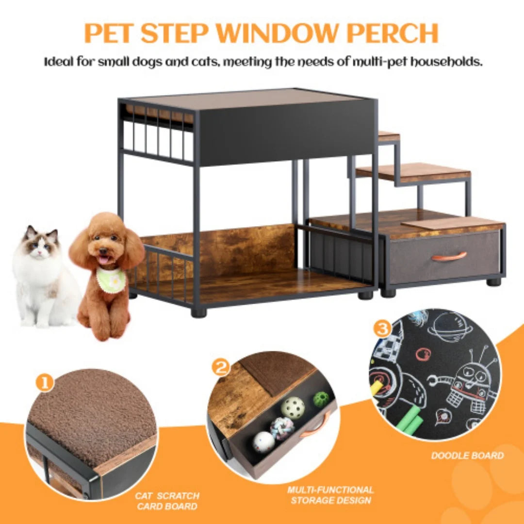 Dog Bunk Bed With Steps And Storage Drawer For Pets