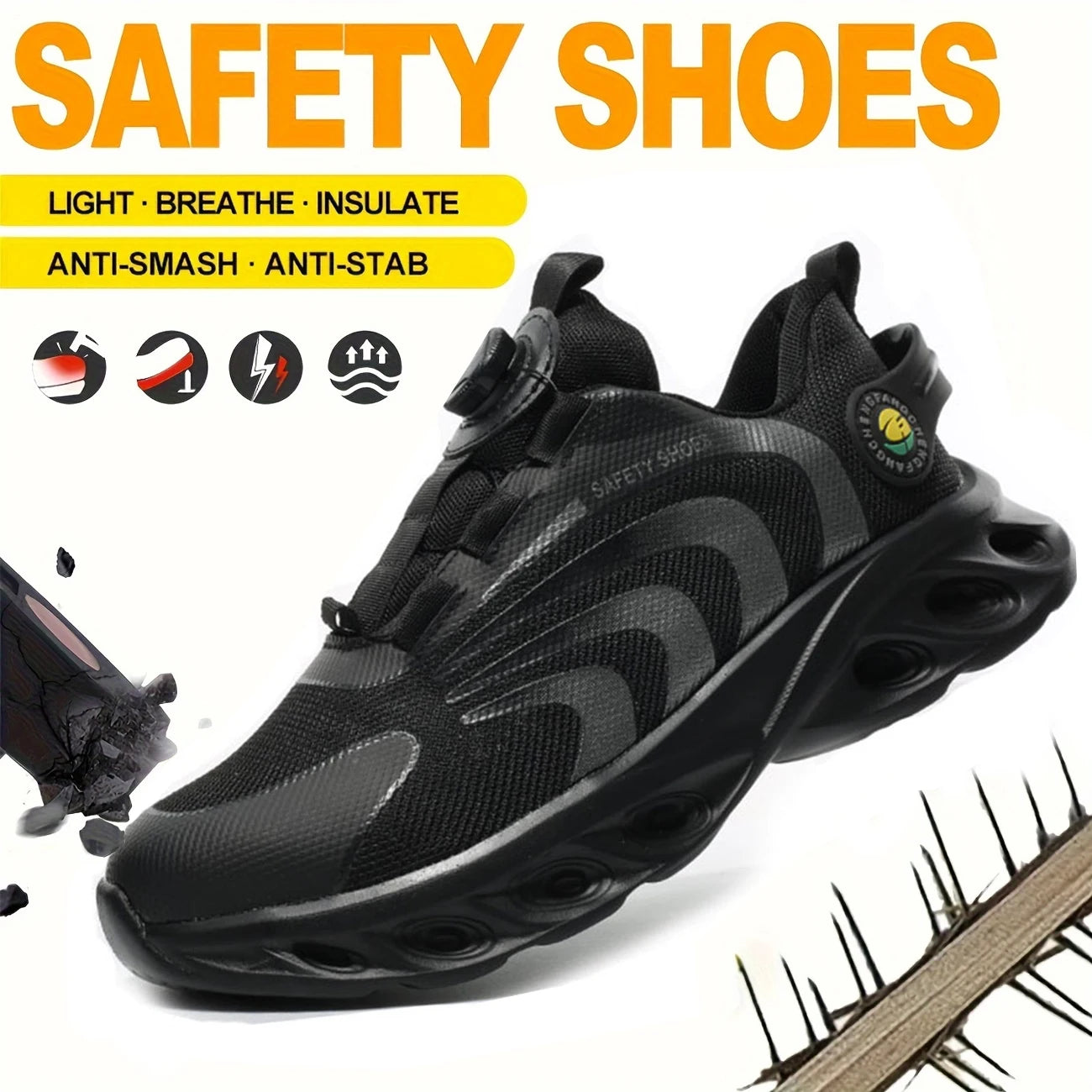Breathable Lace Free Safety Shoes With Anti Puncture Protection