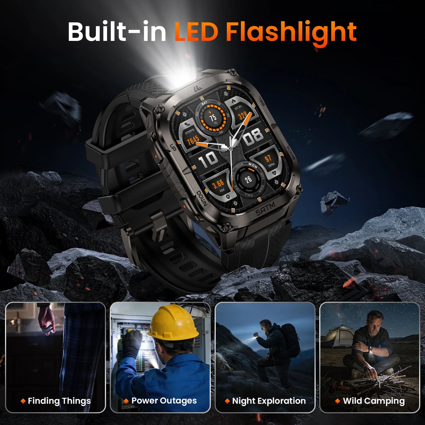 Kospe Tank M4C Rugged Smartwatch With GPS And Flashlight