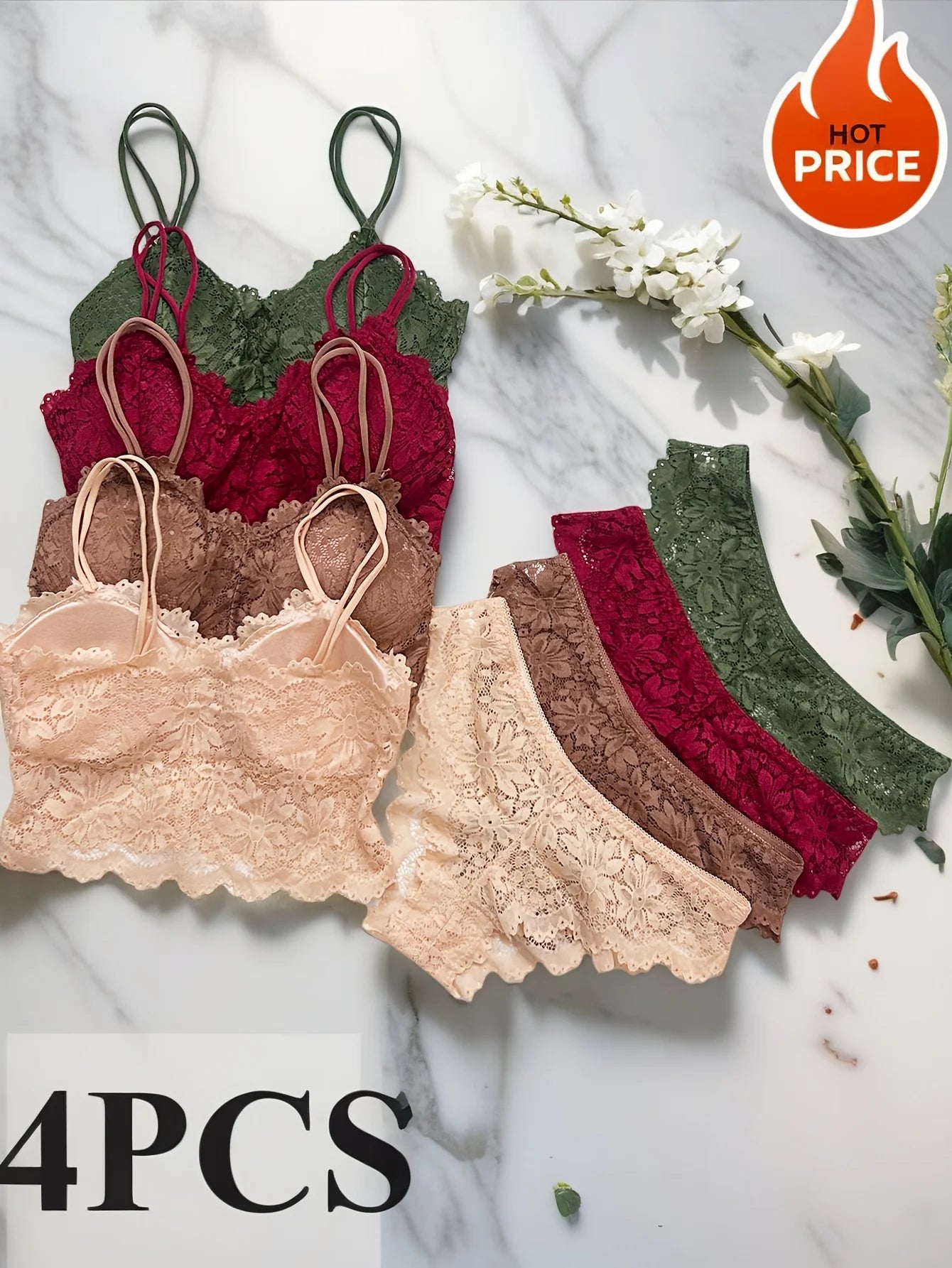 Womens Lace Bra And Panty Set Breathable Comfortable Removable Lingerie