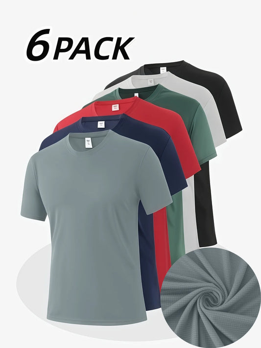 Men's Breathable Polyester Crew Neck T Shirts 6 Pack