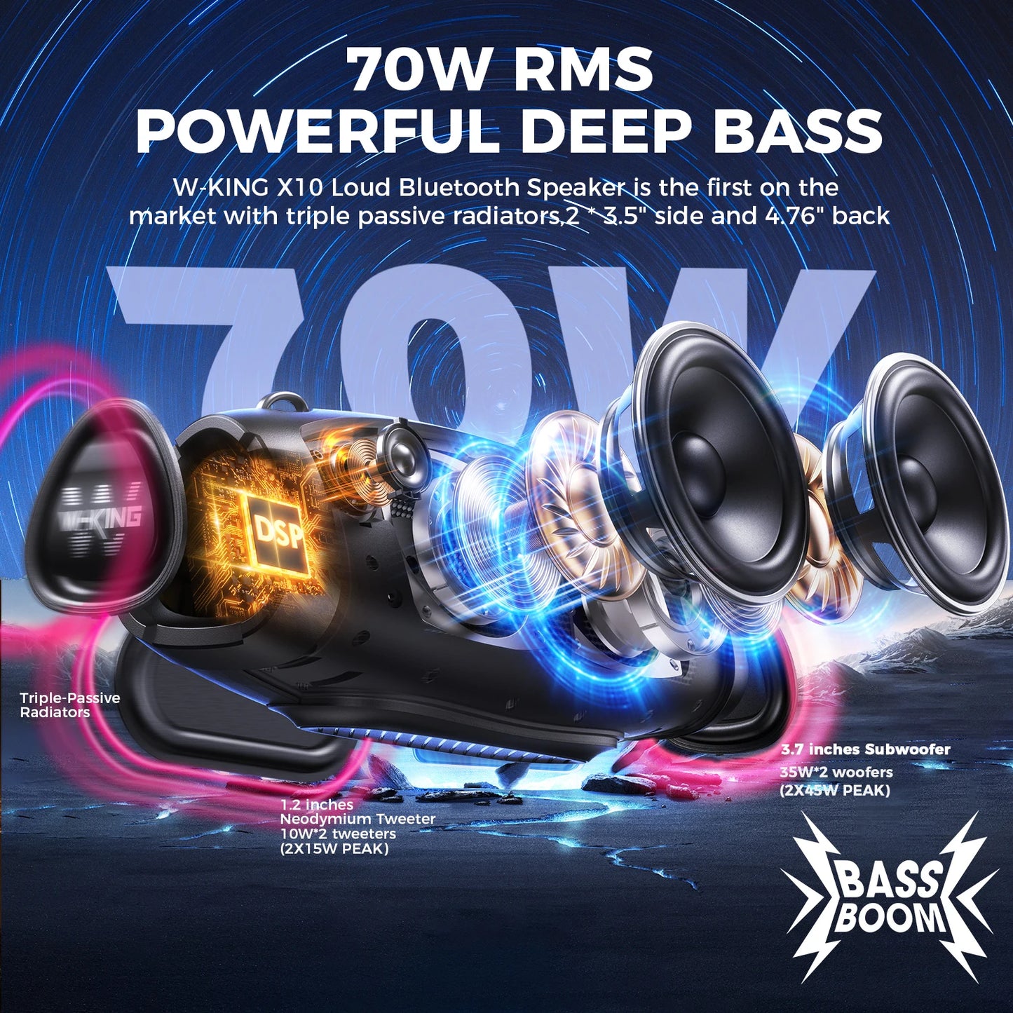 W-King X10 Bluetooth Speaker 120W Portable Party Speaker