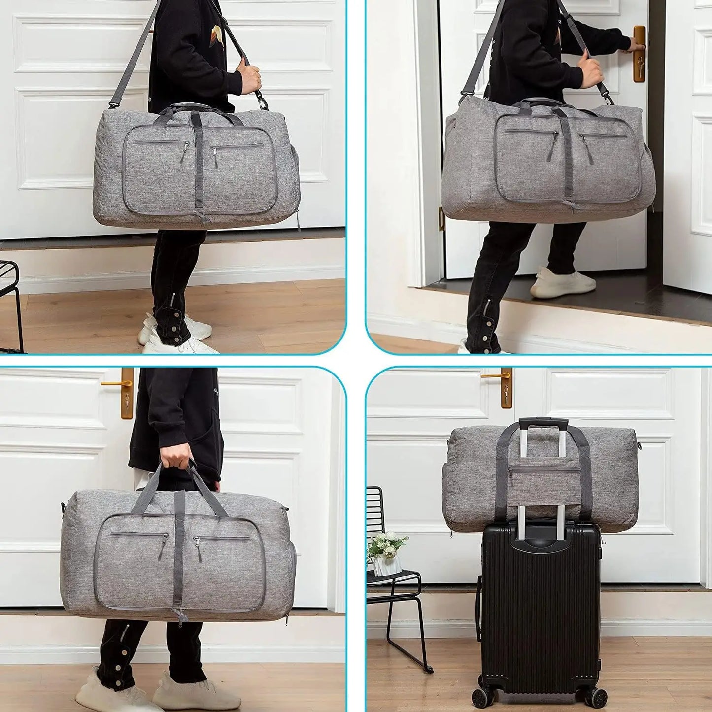 Foldable Travel Duffle Bag With Shoe Compartment Water Resistant