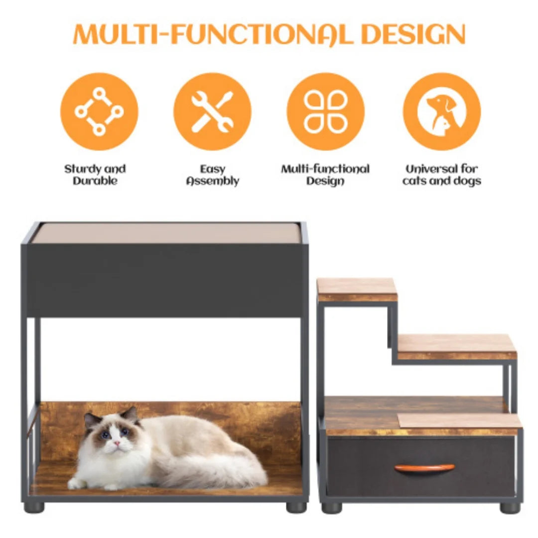 Dog Bunk Bed With Steps And Storage Drawer For Pets