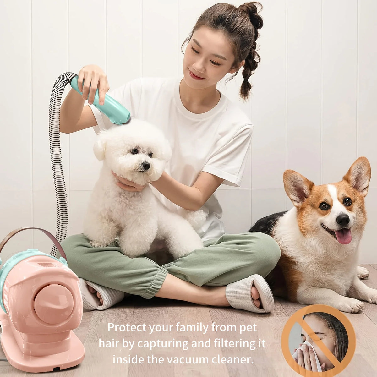 Pet Grooming Vacuum Kit With Professional Clipper And Hair Removal