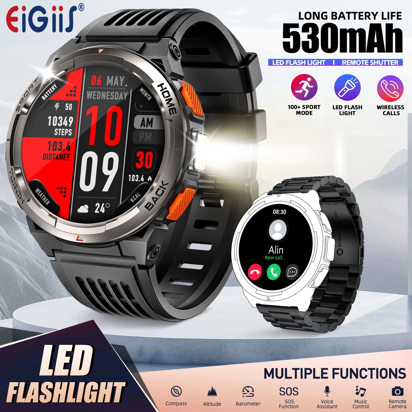 EIGIIS KE5 Smart Watch 3ATM Waterproof With Compass