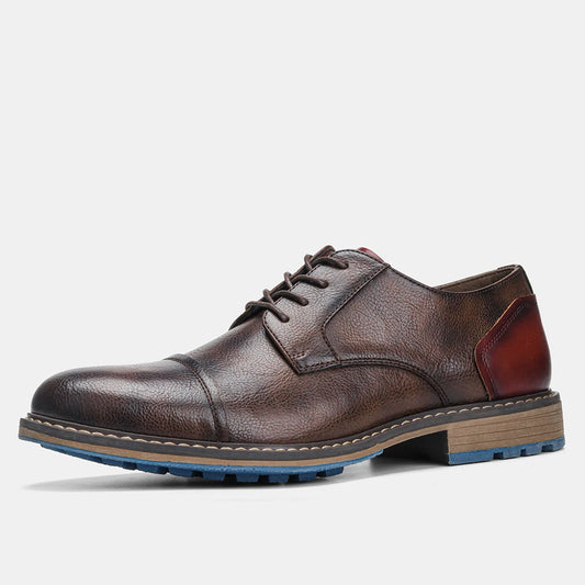 Hecrafted Men Casual Leather Oxford Shoes Cap Toe Lace Up