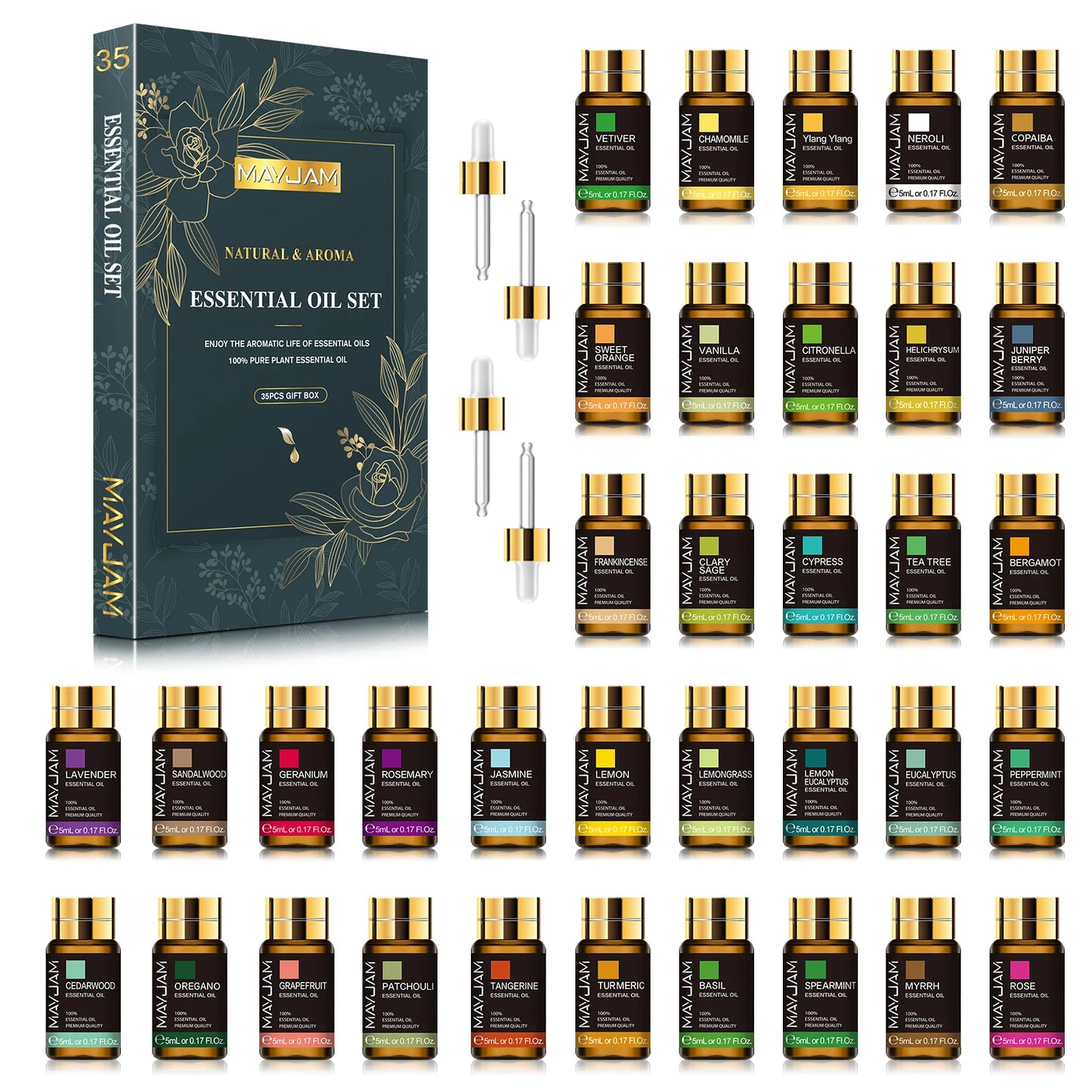 MAYJAM 35 Piece Essential Oil Set For Humidifiers And Diffusers