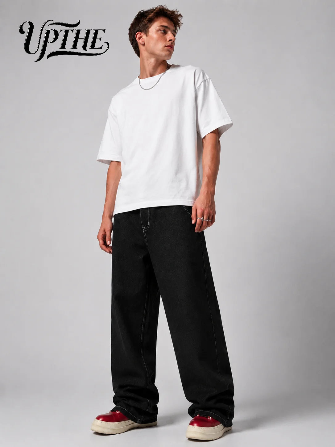 UPTHE Men's Baggy Wide Leg Graphic Print Streetwear Jeans