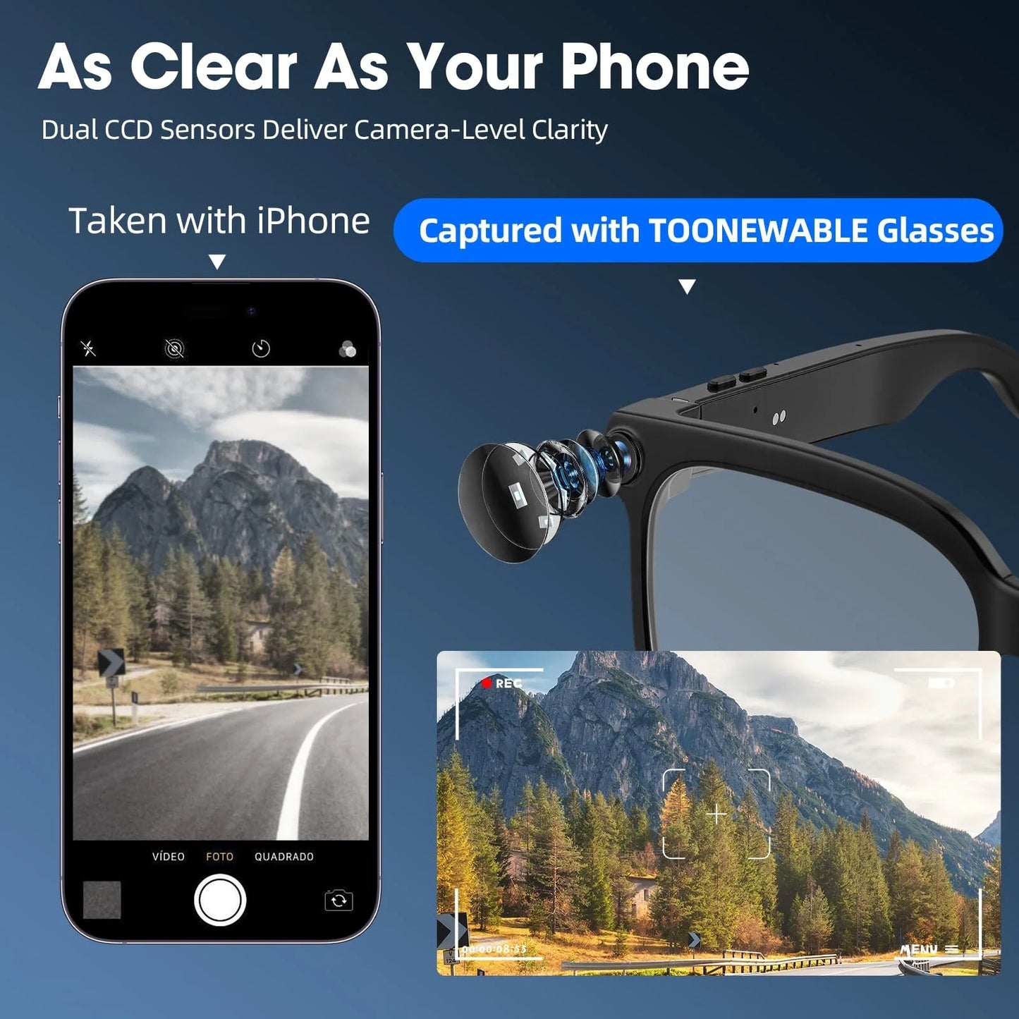 Smart Camera Glasses With AI Translator And Bluetooth Audio