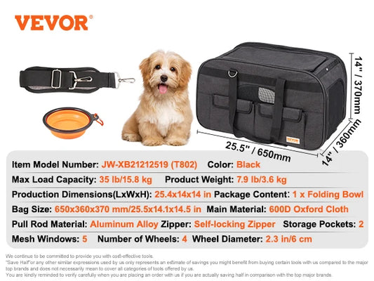 Breathable Rolling Pet Carrier Backpack With Telescopic Handle And Wheels