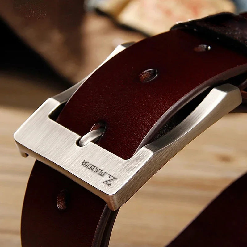 Genuine Leather Mens Belt With Metal Buckle Cowhide
