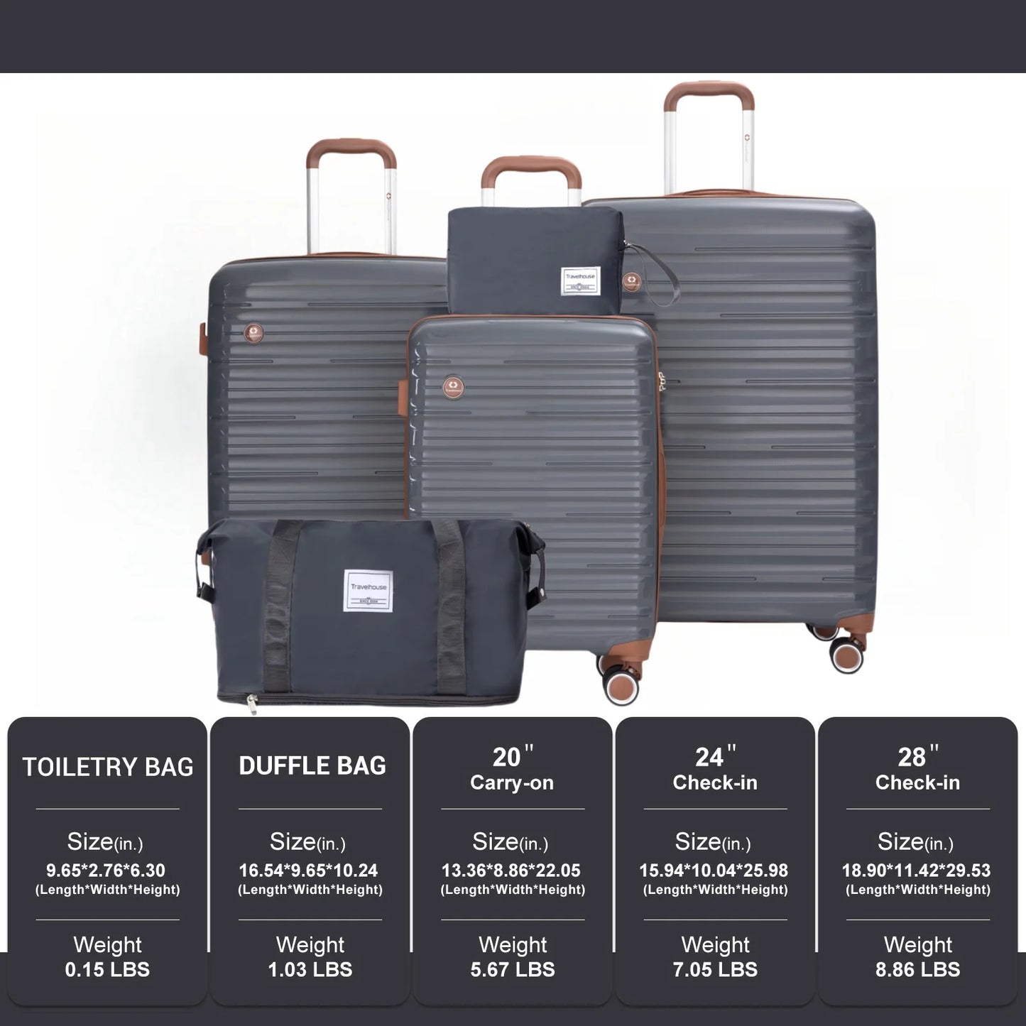Travelhouse CN 5-Piece Luggage Set With Spinner Wheels TSA Lock