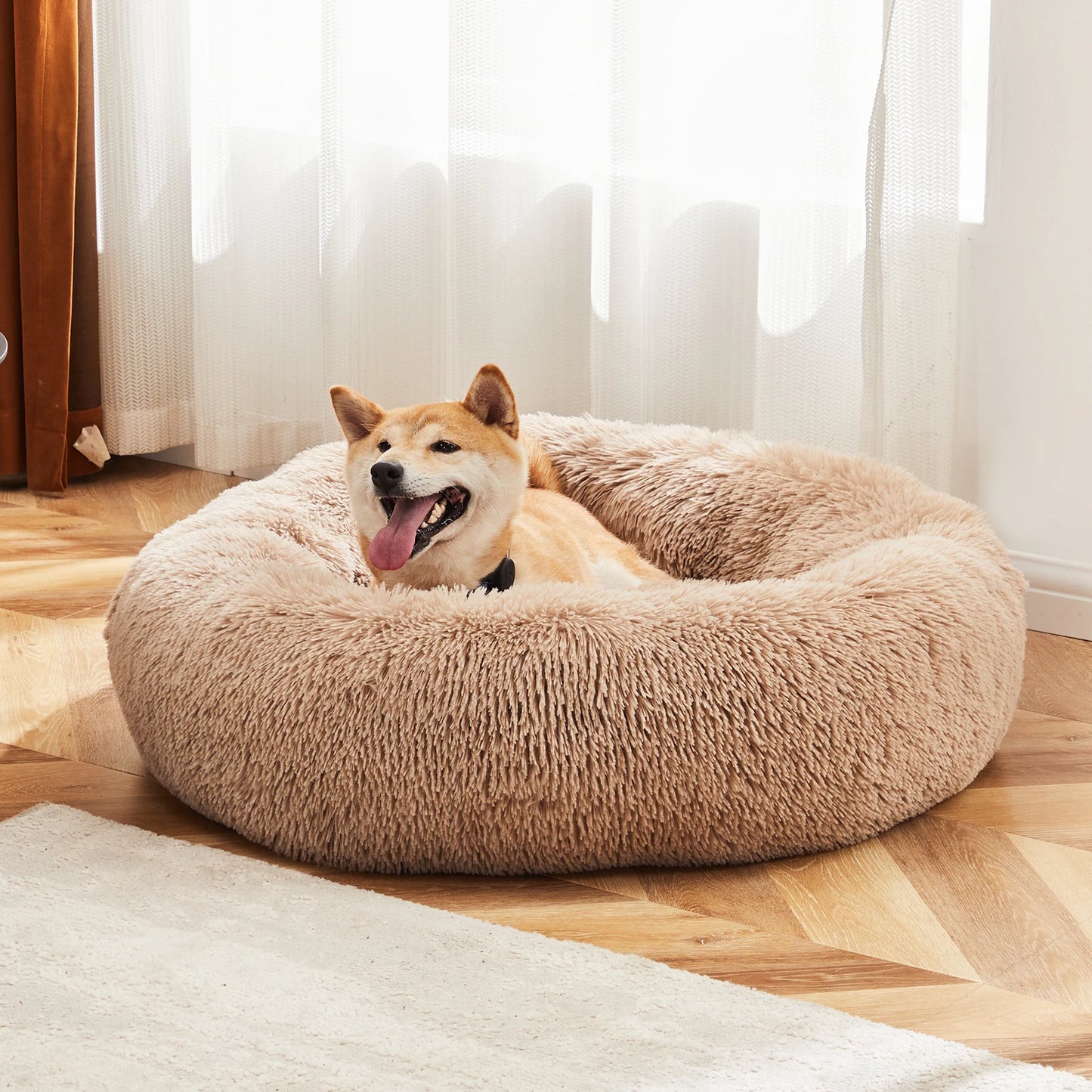 JHK Calming Dog Bed Washable Plush Round Bed For Dogs