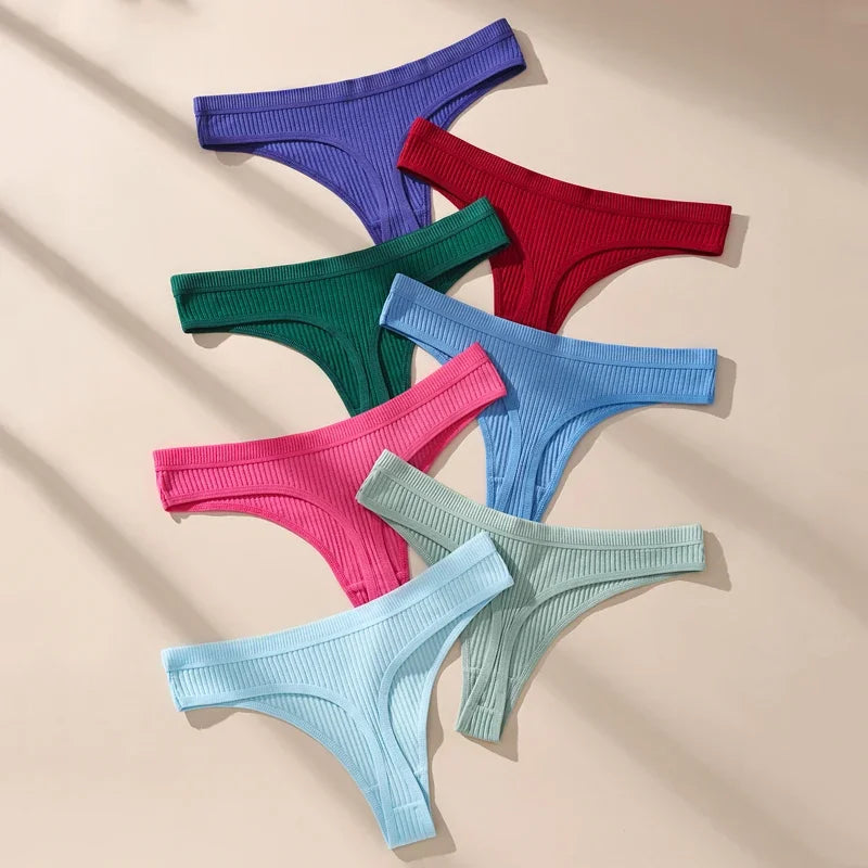 7Pcs Cotton Women Thongs Panties Pack Soft Underwear