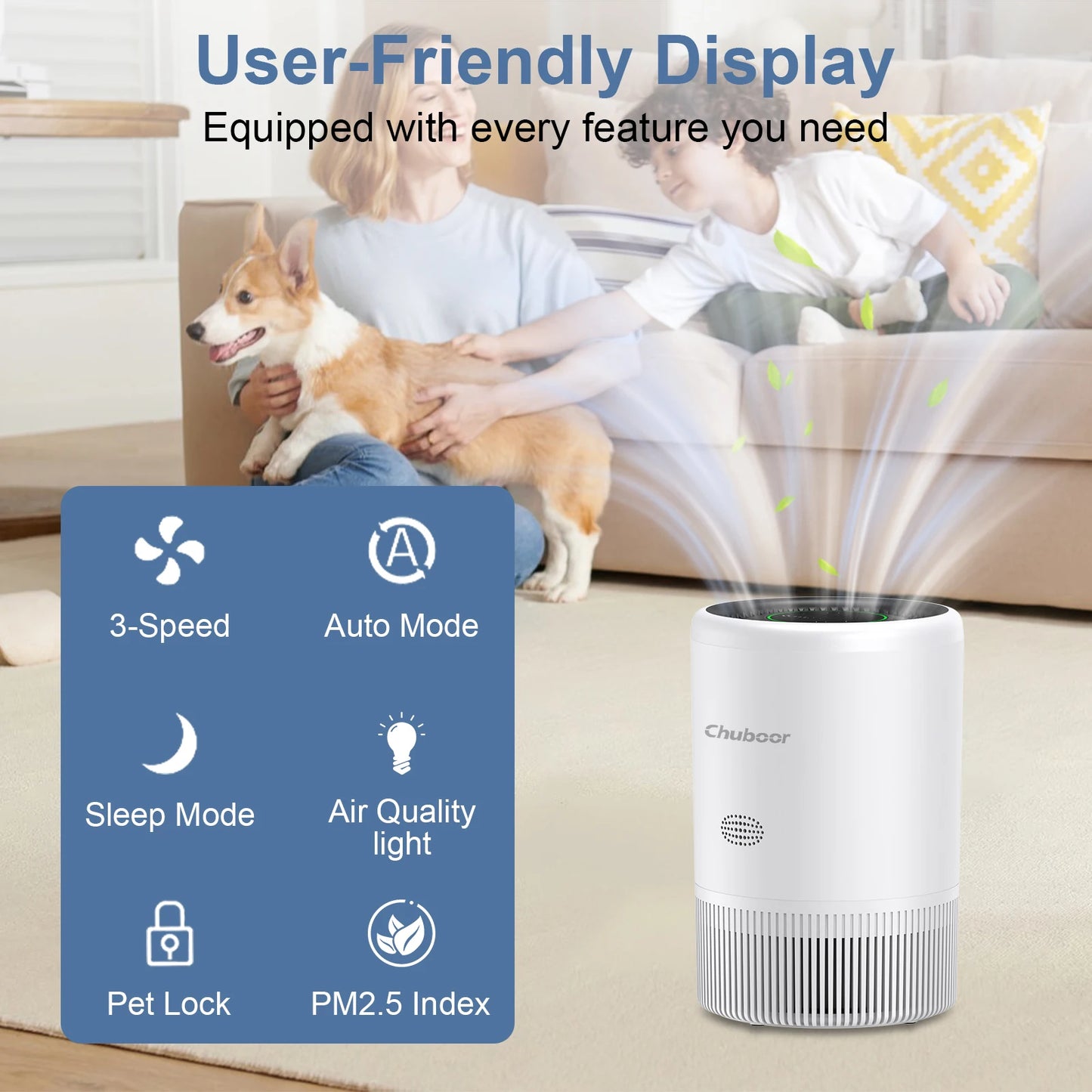 Chuboor Smart Air Purifier With App Control PM25 Monitor HEPA