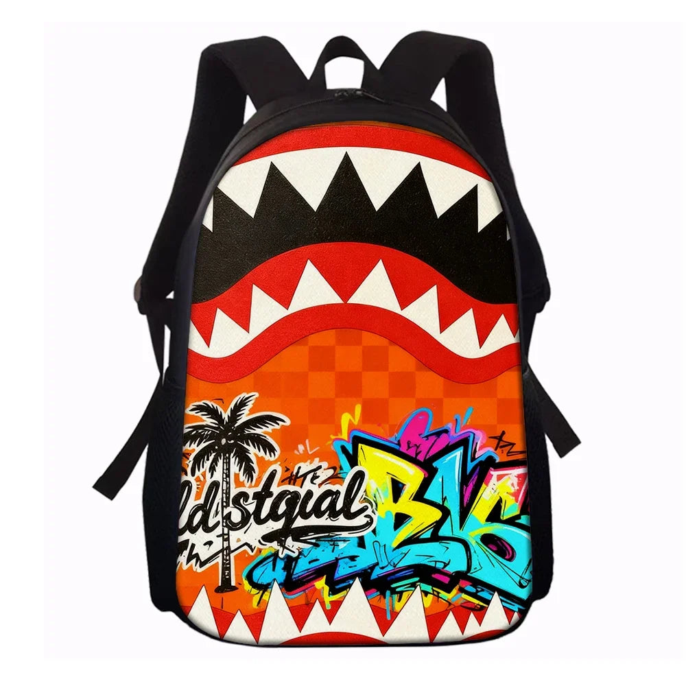 Trendy Shark Graphic Backpack Set For School And Daily Adventures