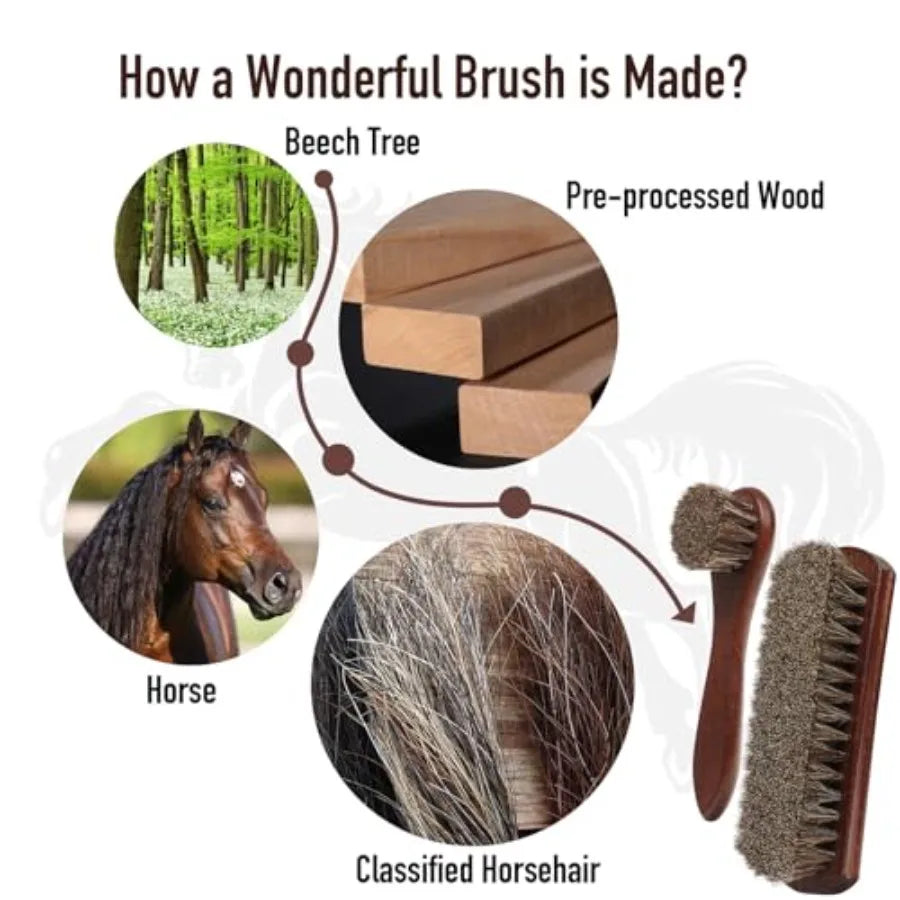 Horse Hair Shoe Brush Kit 3 Piece Leather Care Set