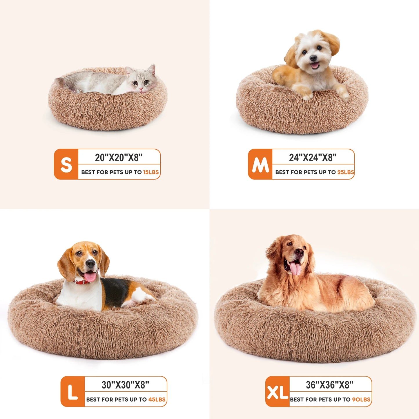 JHK Calming Dog Bed Washable Plush Round Bed For Dogs