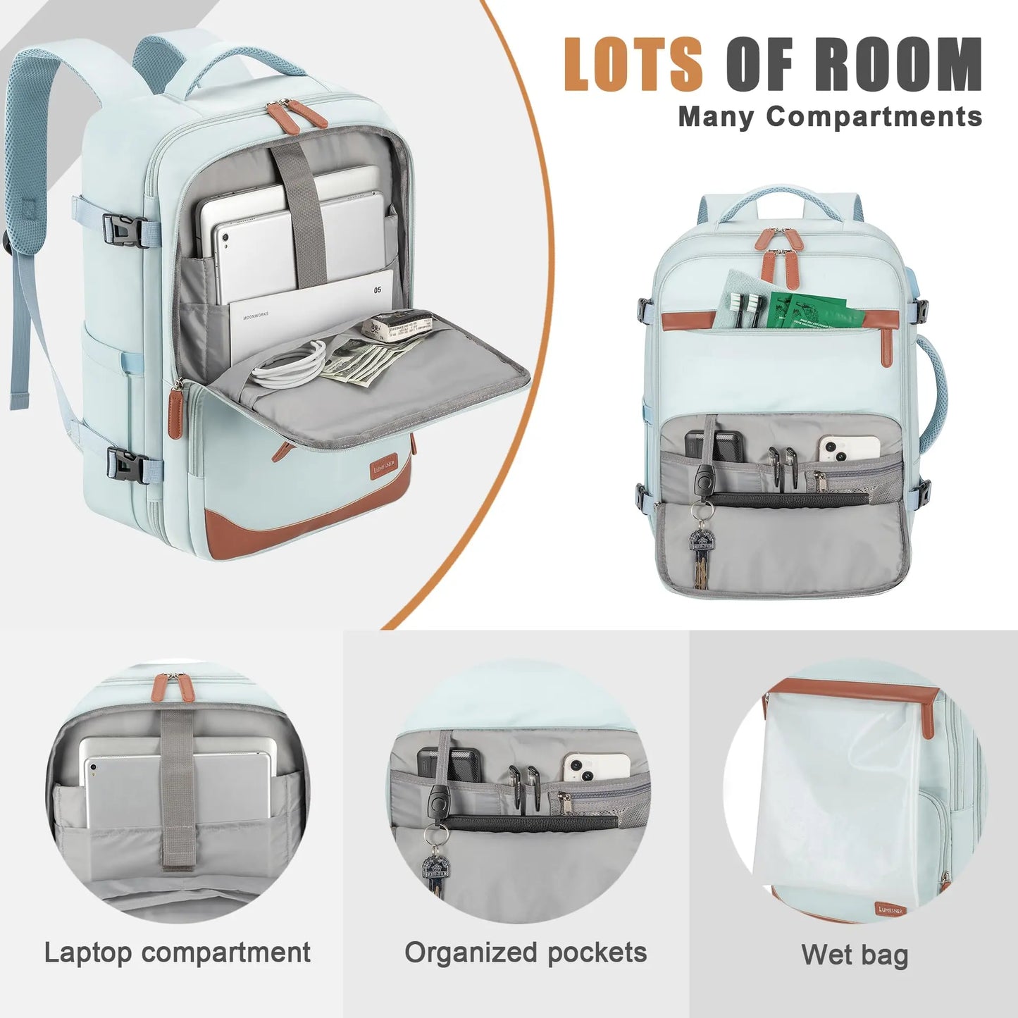 Water Resistant Carry On Laptop Backpack For Men And Women