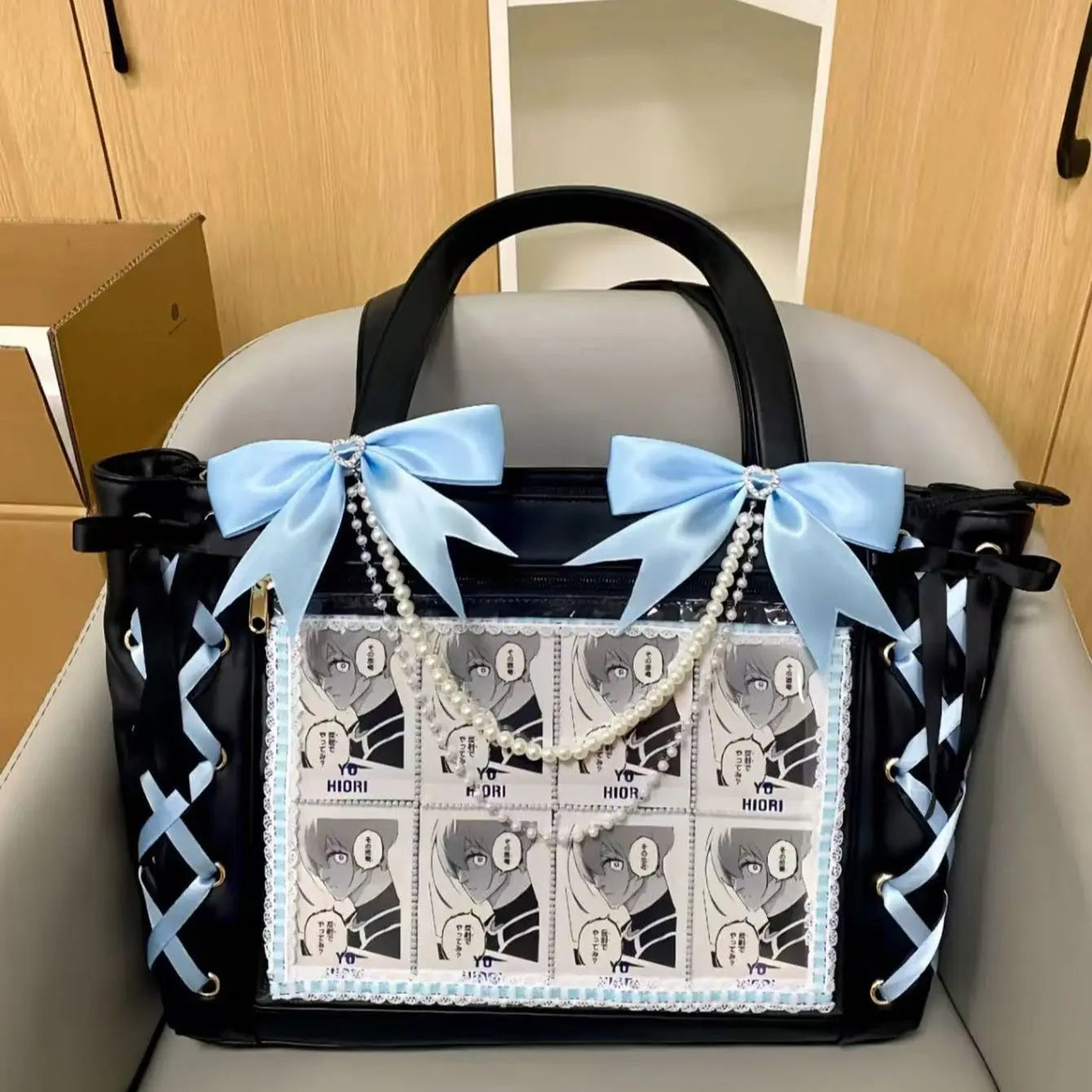 Ulzzang Ita Bag Ribbon Tote For Women Transparent DIY Badge
