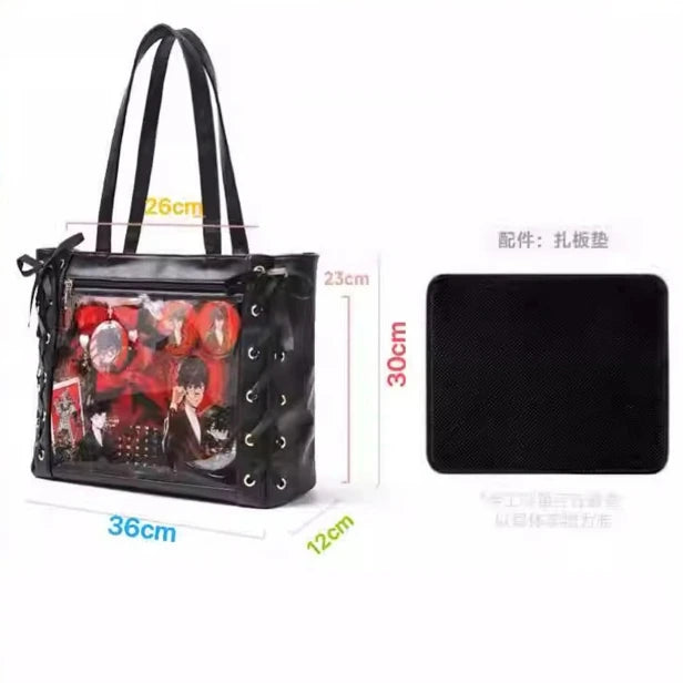 Ulzzang Ita Bag Ribbon Tote For Women Transparent DIY Badge