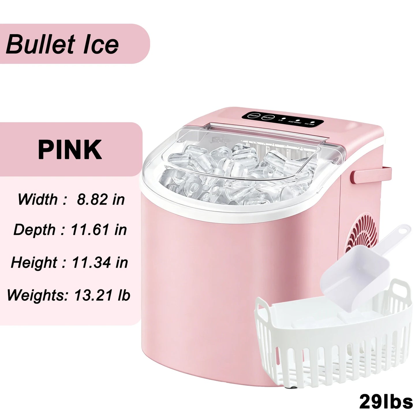 Portable Countertop Ice Maker With Handle Produces 29 Pounds Daily