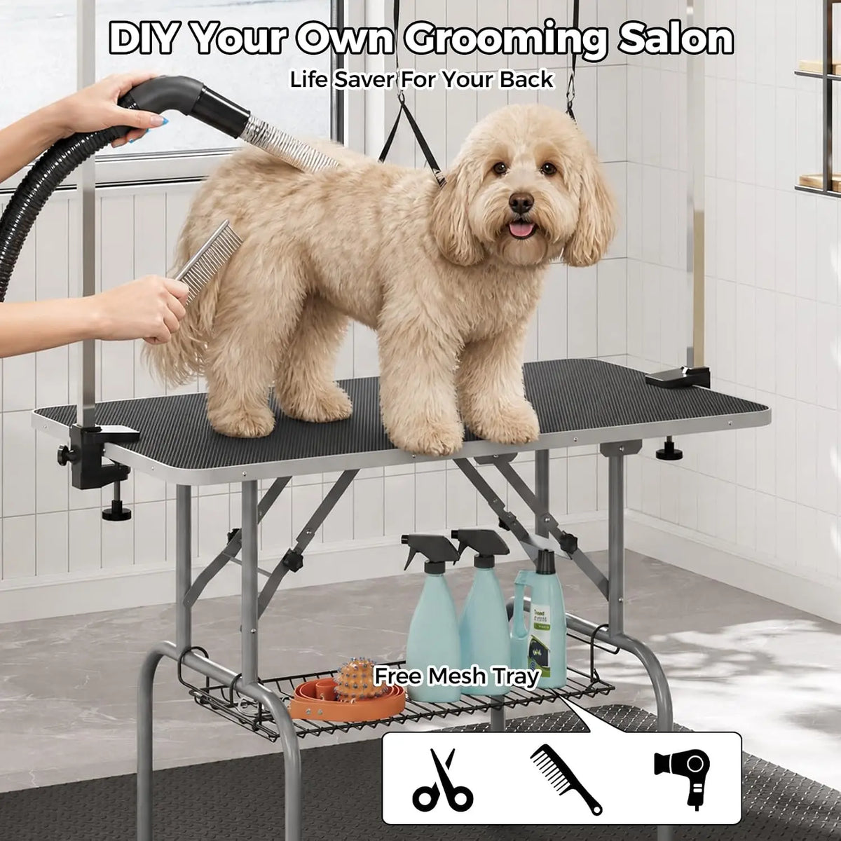 Garvee Foldable Professional Dog Grooming Table With Safety Nooses