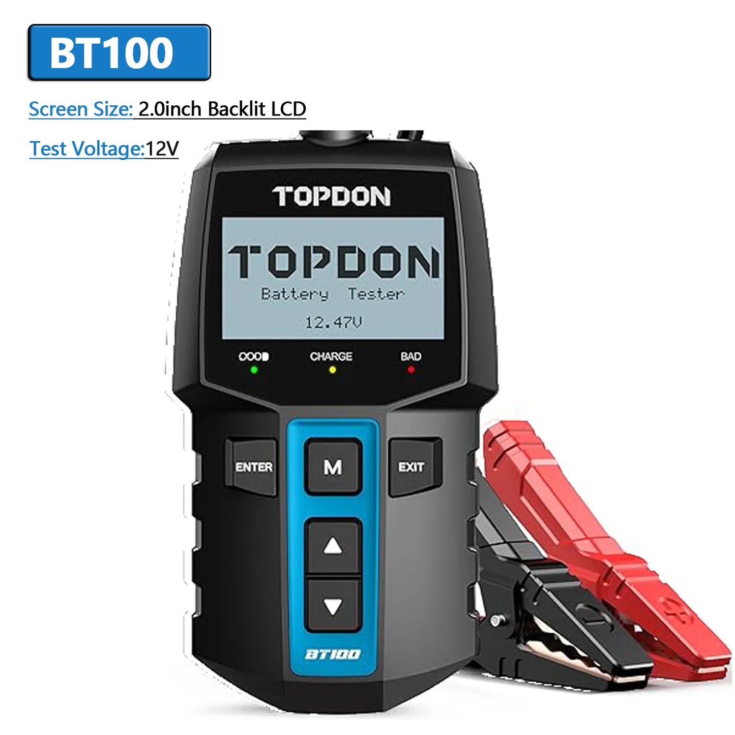 TOPDON BT100/BT200 Battery Tester for 12V/24V Cars and Diagnostics
