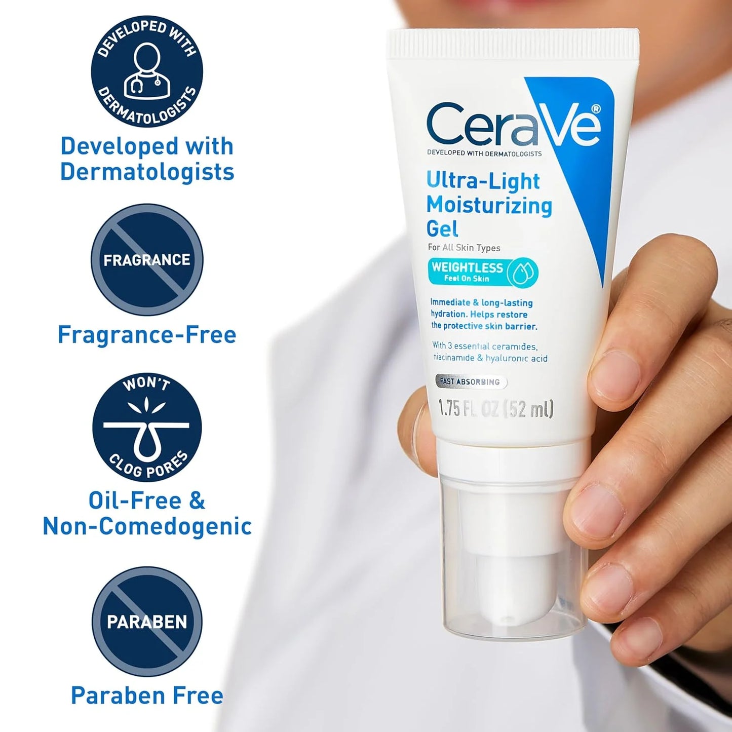 CeraVe Ultra-Light Hydrating Face Moisturizer Gel Ceramides Niacinamide