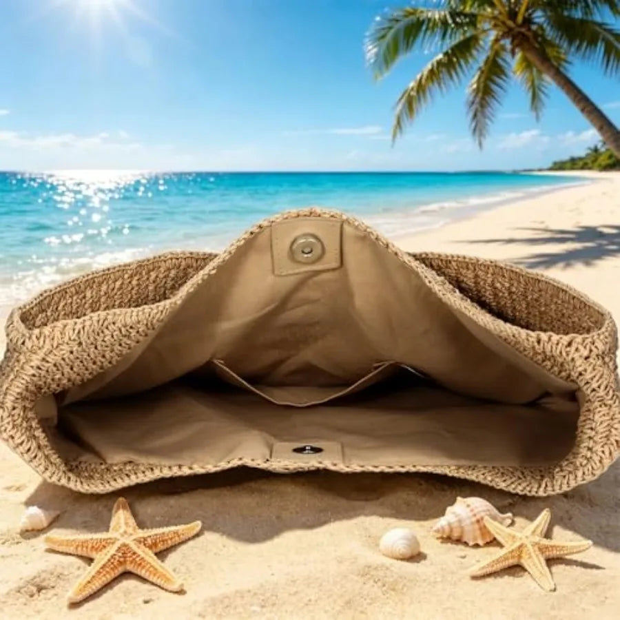 Boho Straw Beach Tote Bag For Women Shoulder Purse