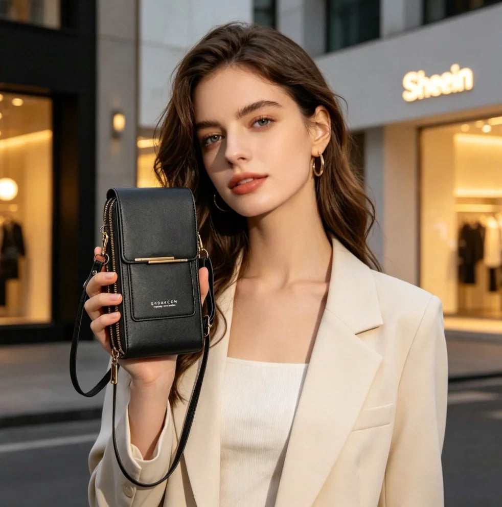 PU Crossbody Bag For Women With Card Slots Zipper Pocket