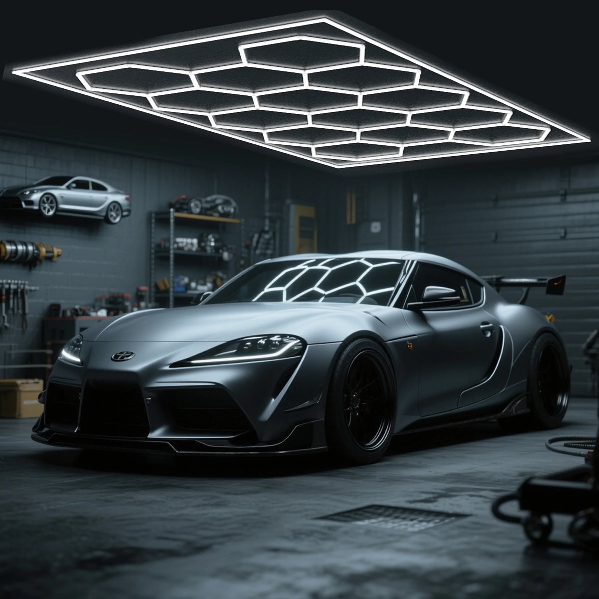 Hexagon LED Ceiling Light With Honeycomb Frame For Garage Workshop