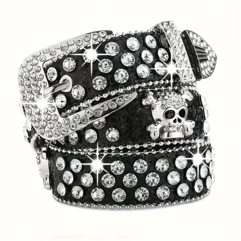 Rhinestone Western Cowgirl Belt PU Leather Sparkling Accessory Women