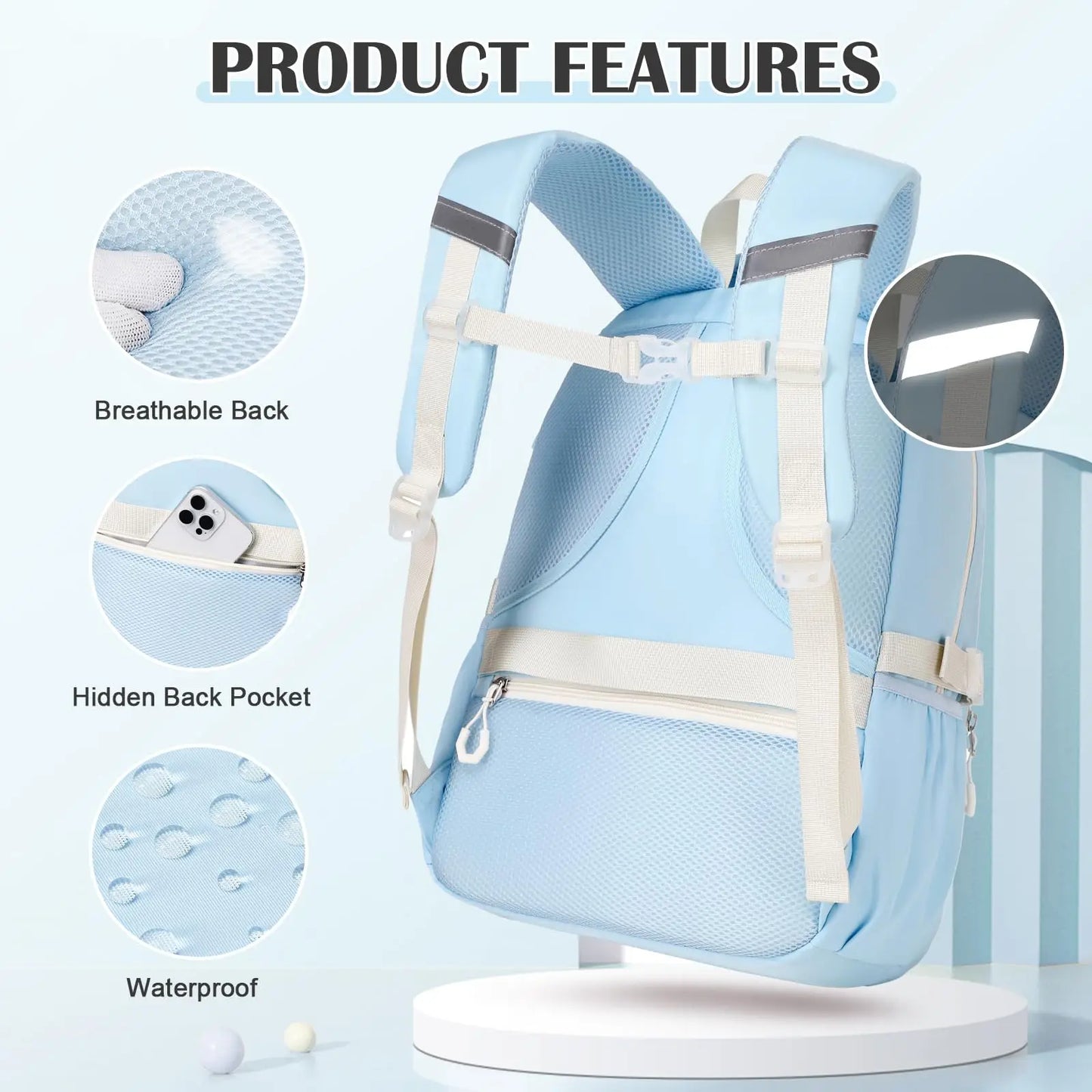 Adult Waterproof 3 Piece Backpack Set With Lunch Bag And Pencil Case