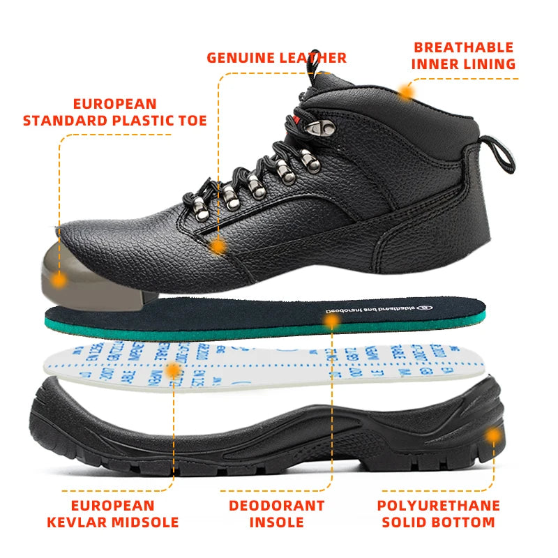 Puncture Proof Anti Skid Steel Toe High Top Work Shoes