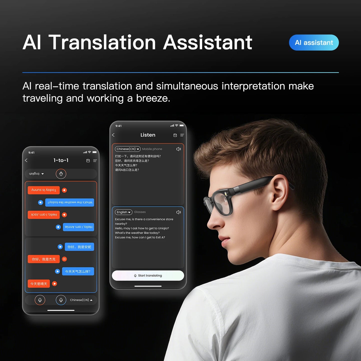 EIGIIS AI Smart Glasses With Bluetooth Calls And Translation