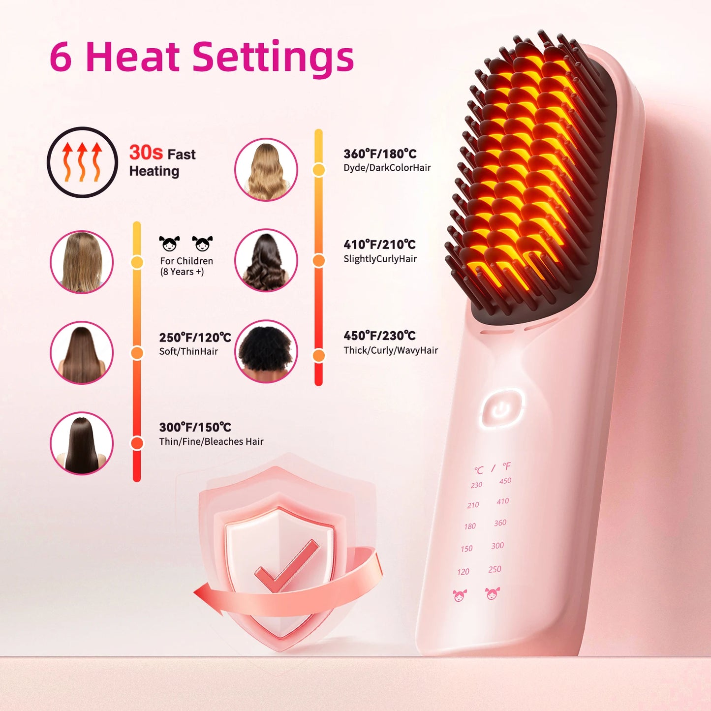 BOPCAL 2 In 1 Hair Straightener Brush Cordless Curling Comb